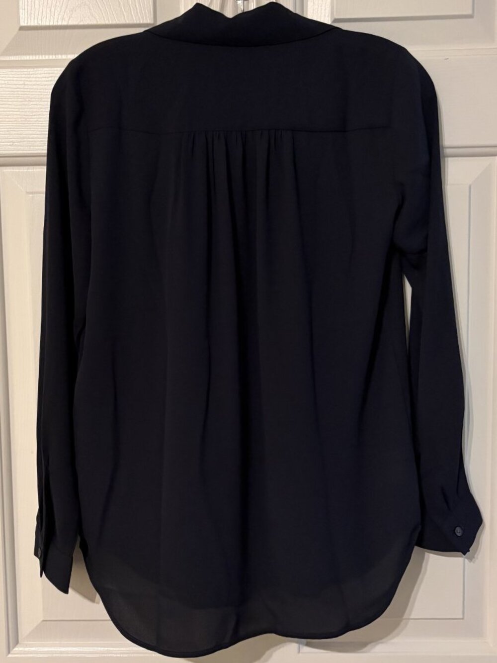 Ann Taylor Navy Blue NWT Silky long Sleeve Blouse Women Size XXS Petite Casual - Picture 2 of 7